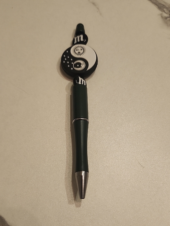Hand Crafted Other - Handcrafted Dark Green Ballpoint Pen with Yin Yang Top